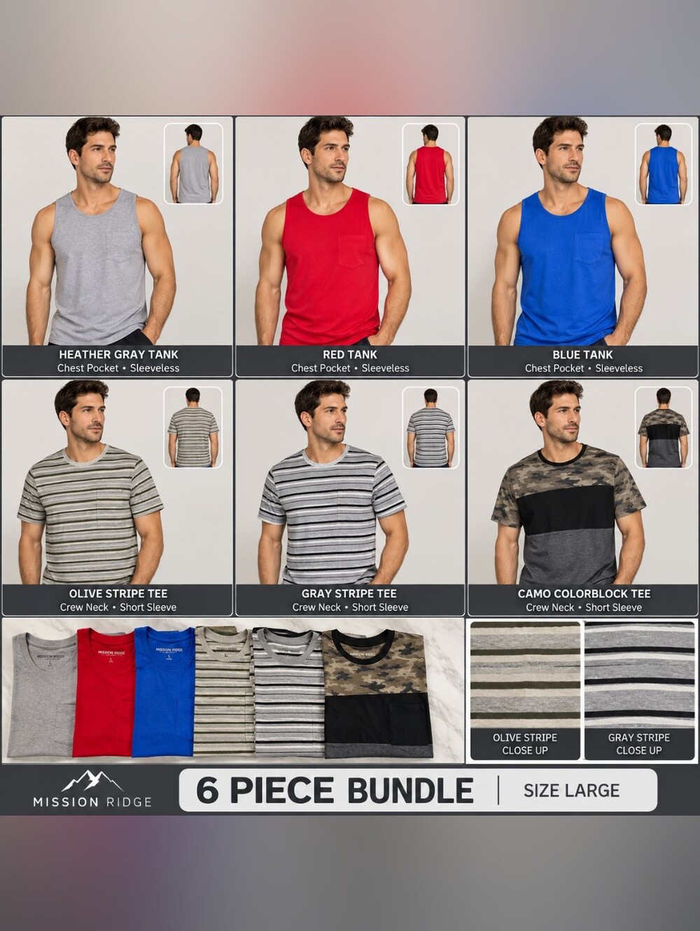 Mission Ridge Men’s Large 6-Piece T-Shirt & Tank Top Bundle